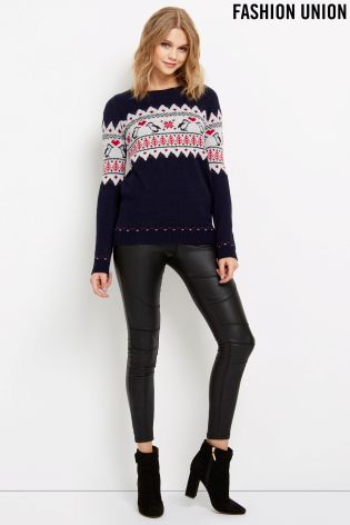 Fashion Union Kissing Penguin Novelty Jumper